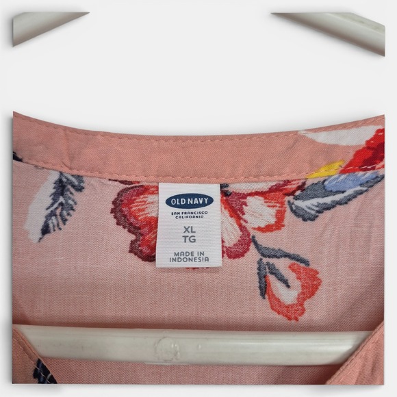 Old Navy Pink Floral Pintuck Peasant Blouse XL Long Sleeve Rayon Boho Top - Picture 4 of 6